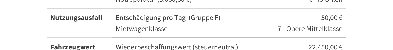 Nutzungsausfall – Gutachten Audi TT Entschädigung 50€/Tag